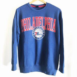 Philadelphia 76ers Blue Oversized Sweatshirt Distressed Print Small